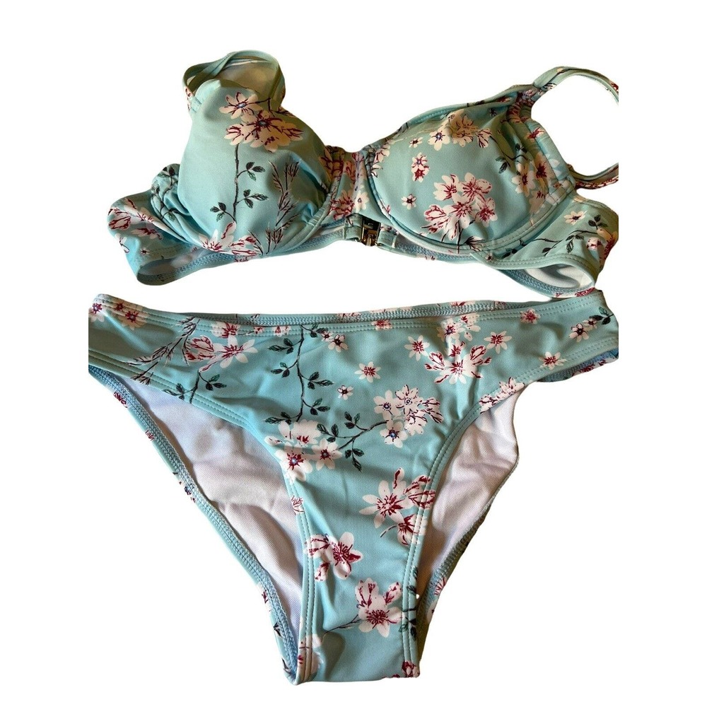 Asskdan Women's Bikini Size Small Blue with Floral pattern
